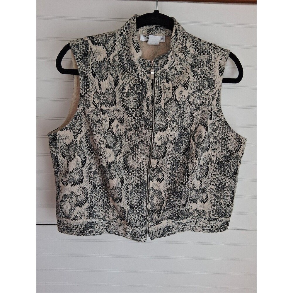 Dawn Joy Vintage Snake-Print Sleeveless Zip Front Vest - Beige/Black/Gray J13/14